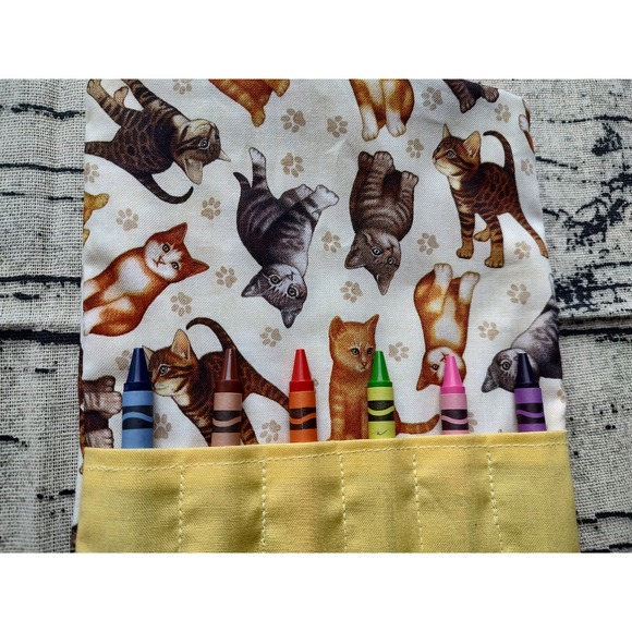 Cat crayon bag, crayon tote bag, favor bag, travel crayon bag kids bag - Picture 3 of 6